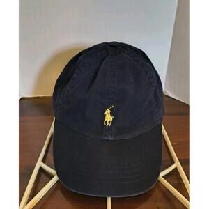 Polo Ralph Lauren Cap Adjustable Blue W/ Yellow Pony Logo 100% Cotton One Size